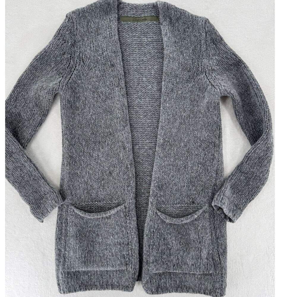 Enza Costa Gray Alpaca Wool Open Cardigan Sweater XS Charcoal Knit Cardi
